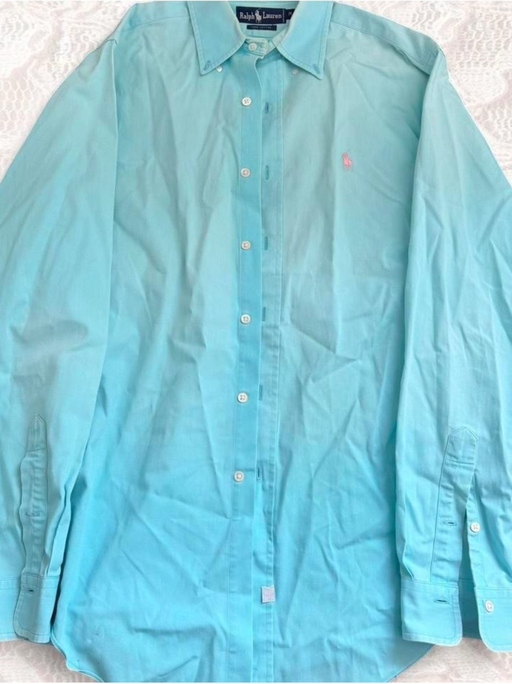 Ralph Lauren Men’s Turquoise Button-Down Shirt with Pink Pony